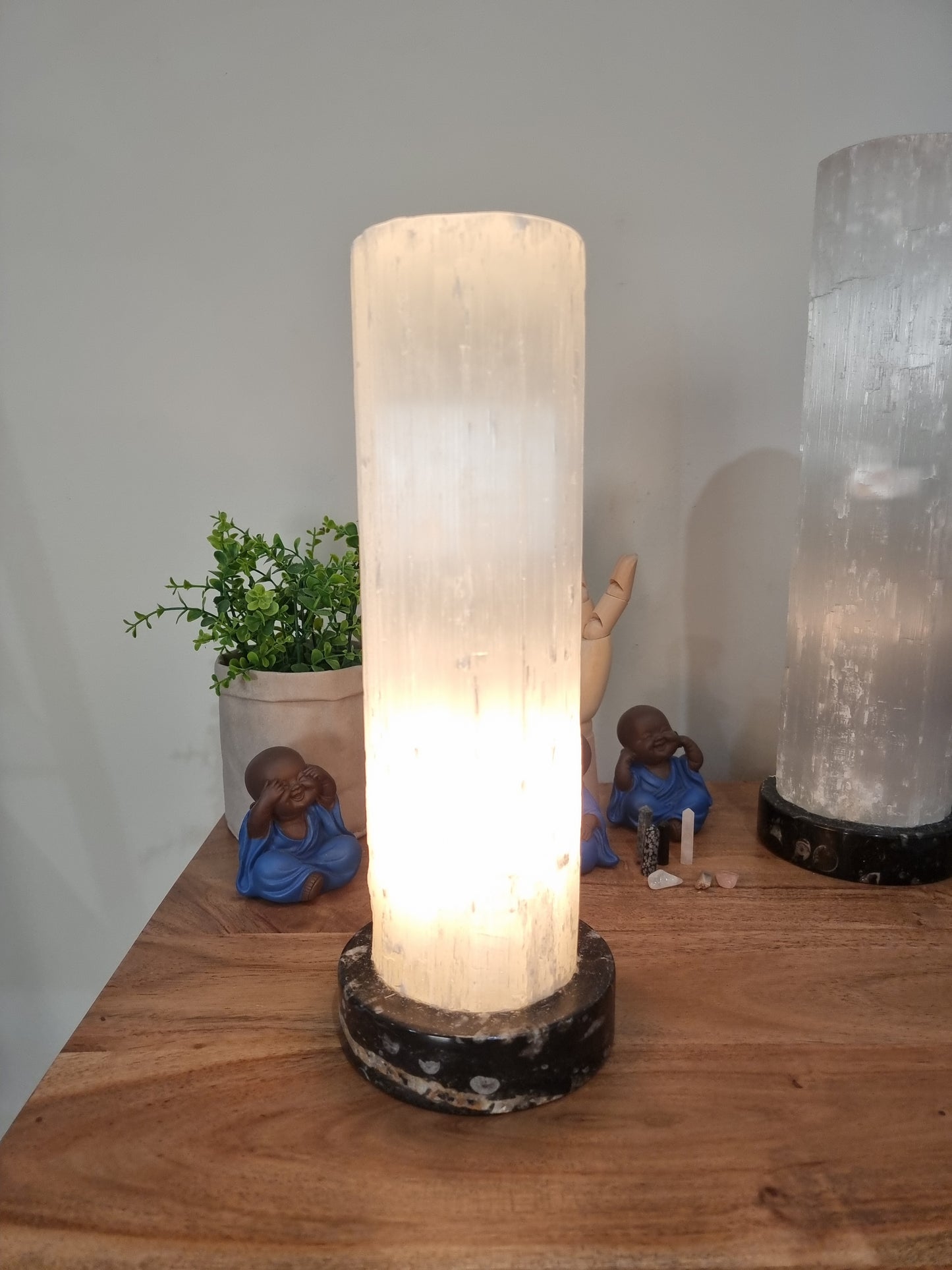 Selenite Lamp with Ancient Fossil Orthoceras Base 30cm