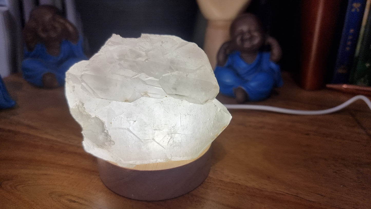 Natural Clear Quartz Cluster with LED Light Small Display Base
