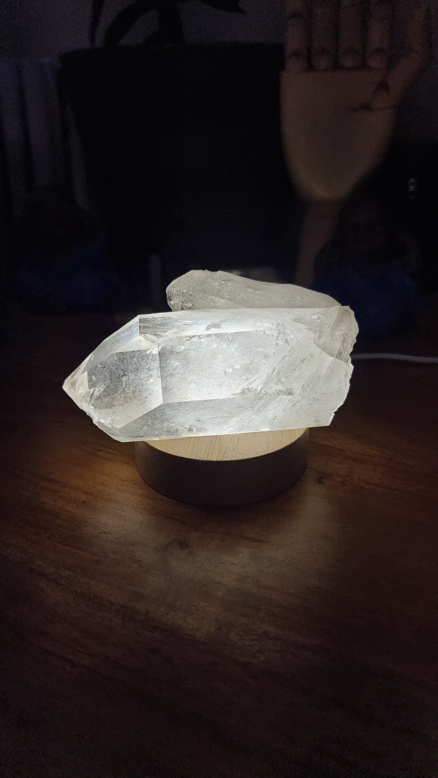 Natural Clear Quartz Cluster with LED Light Small Display Base