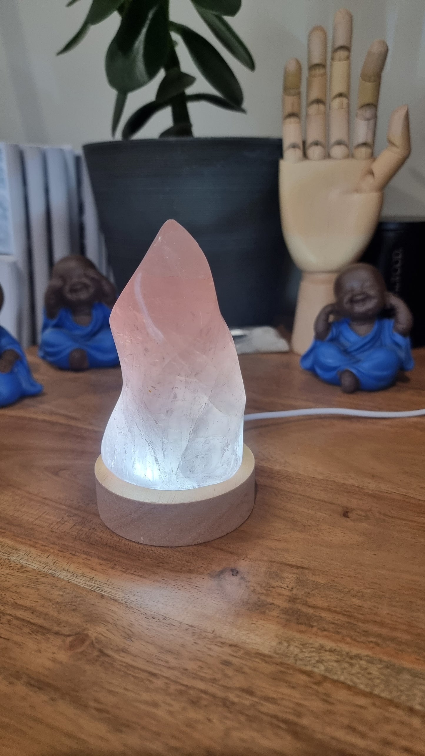Rose Quartz Polished Flame with LED Light