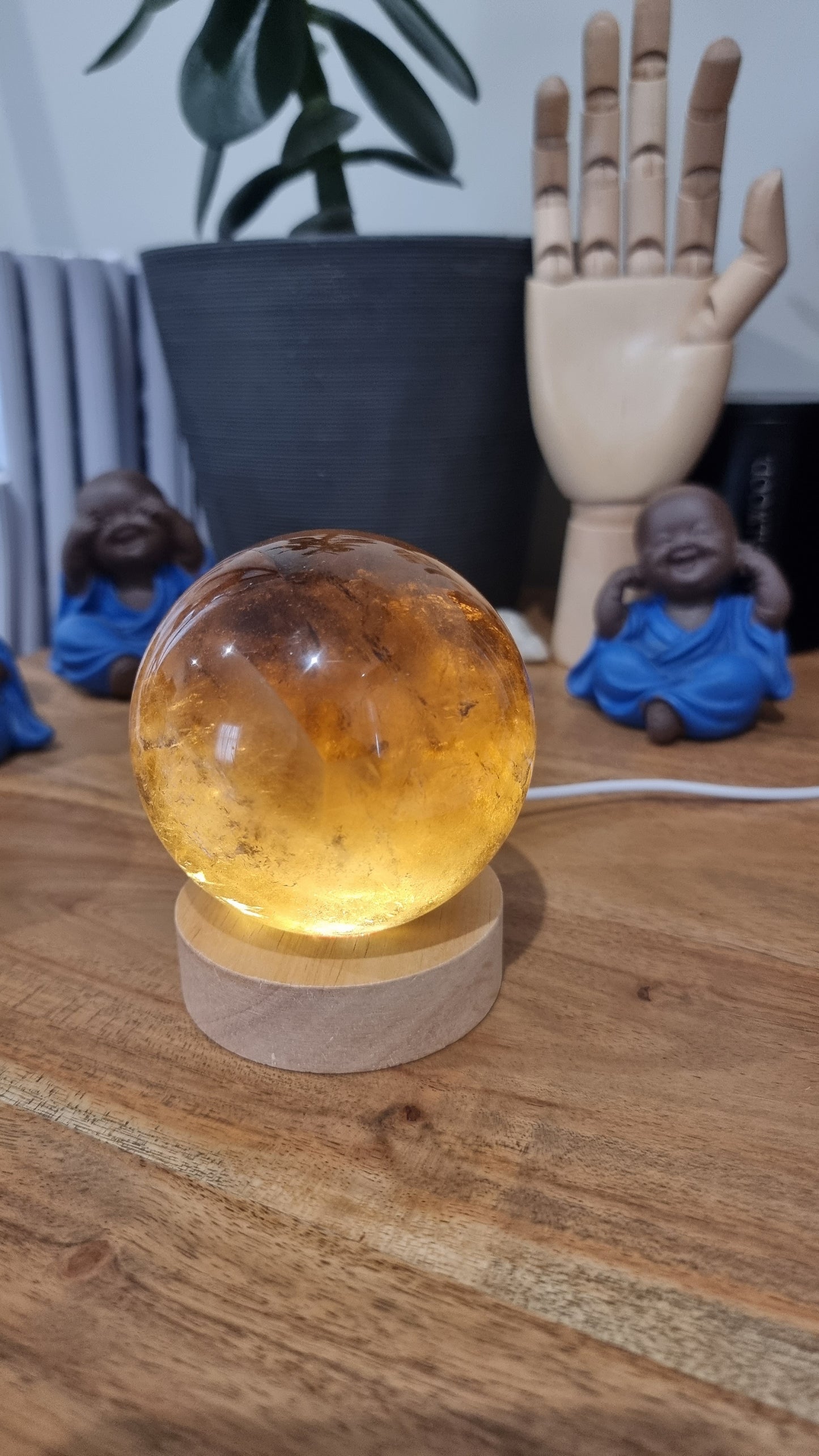 0.74kg Smokey Quartz Polished Sphere with LED Light - DK63