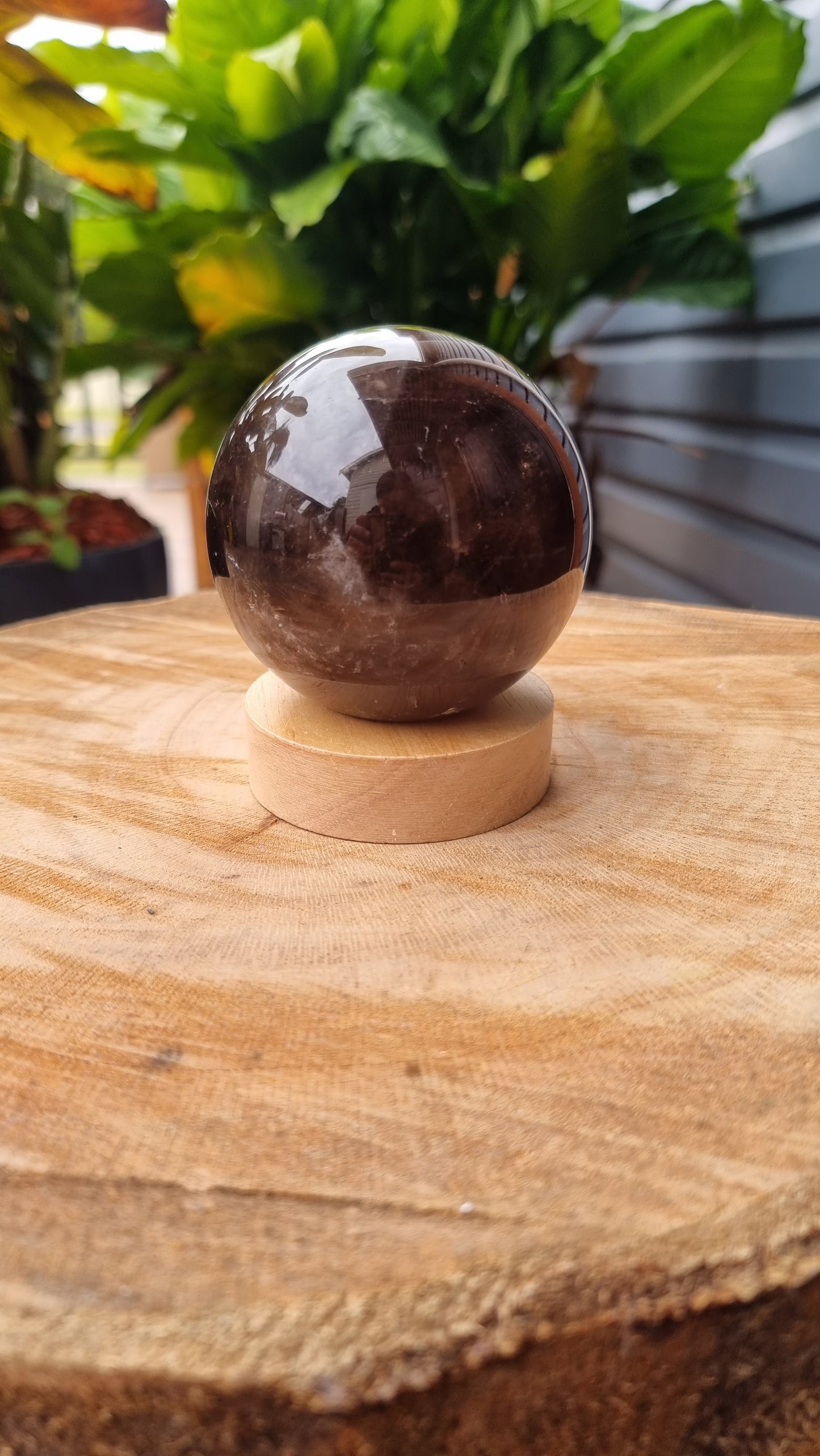 0.74kg Smokey Quartz Polished Sphere with LED Light - DK63