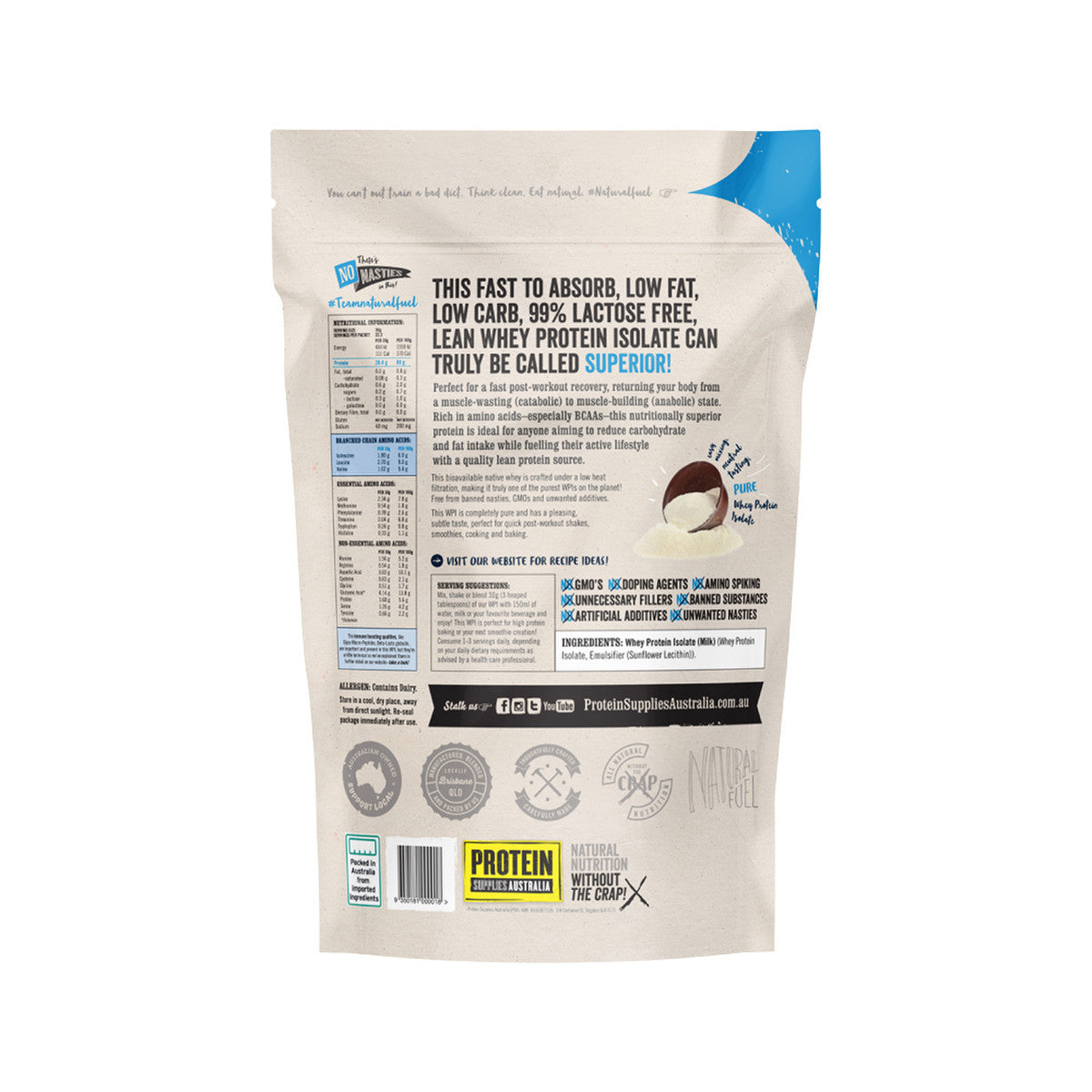 Protein Supplies Australia Protein WPI (Fast Release High Protein) Pure 1kg