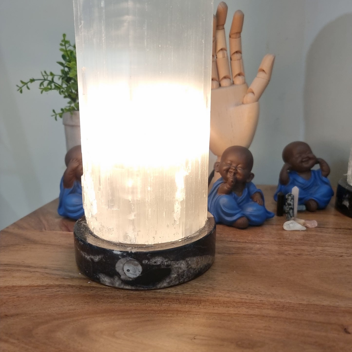 Selenite Lamp with Ancient Fossil Orthoceras Base 40cm