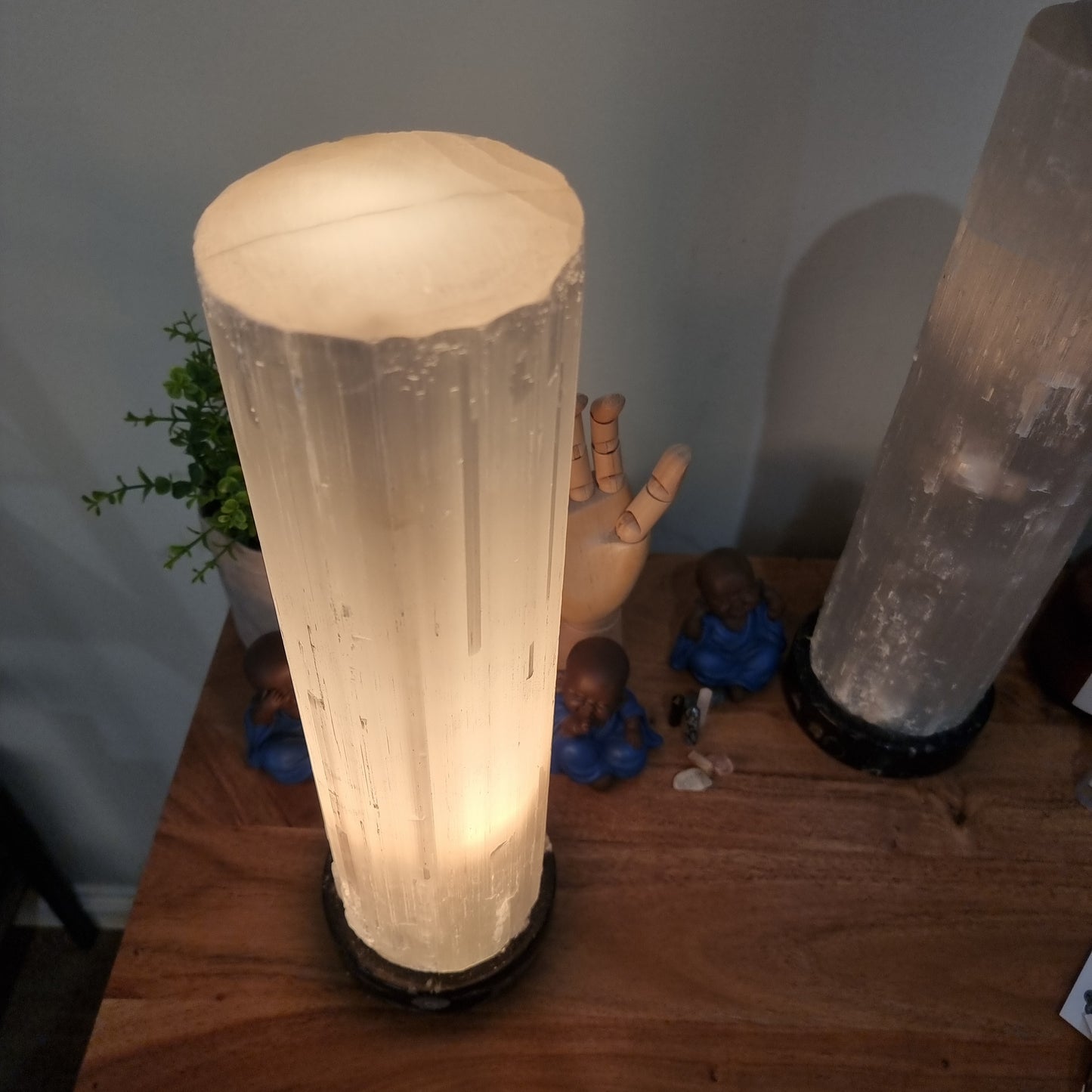 Selenite Lamp with Ancient Fossil Orthoceras Base 40cm